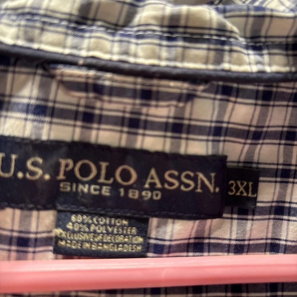 US Polo Assn Button Down Shirt Men's 3XL Plaid Embroidered Pony Short Sleeve